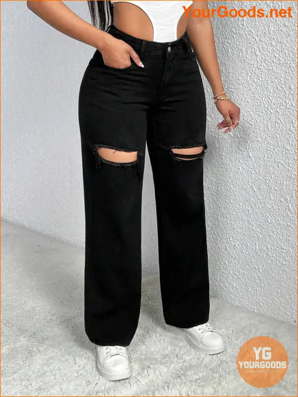 YOURGOODS SXY Cutout Ripped Wide Leg Jeans - YourGoods Online Shop