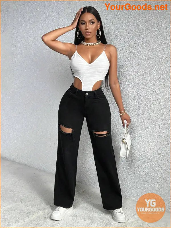 YOURGOODS SXY Cutout Ripped Wide Leg Jeans - YourGoods Online Shop