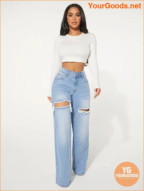 YOURGOODS SXY Cutout Ripped Wide Leg Jeans - YourGoods Online Shop