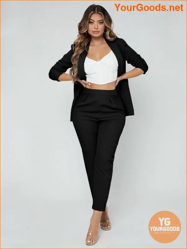 YOURGOODS SXY Shawl Neck Open Front Blazer & Pants Suit - YourGoods Online Shop