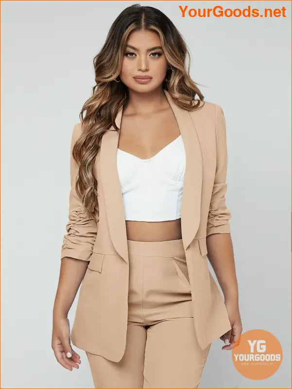 YOURGOODS SXY Shawl Neck Open Front Blazer & Pants Suit - YourGoods Online Shop