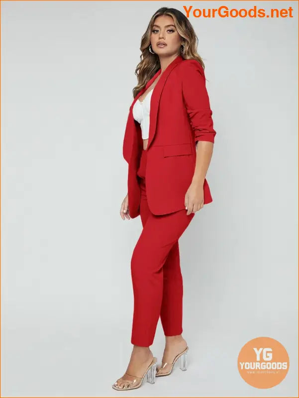 YOURGOODS SXY Shawl Neck Open Front Blazer & Pants Suit - YourGoods Online Shop