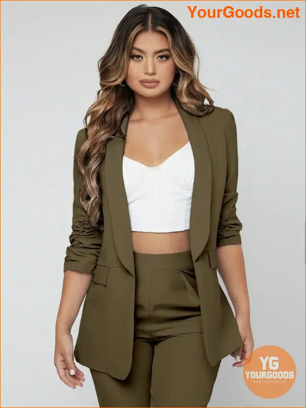 YOURGOODS SXY Shawl Neck Open Front Blazer & Pants Suit - YourGoods Online Shop