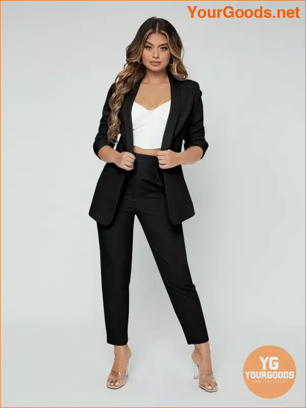 YOURGOODS SXY Shawl Neck Open Front Blazer & Pants Suit - YourGoods Online Shop