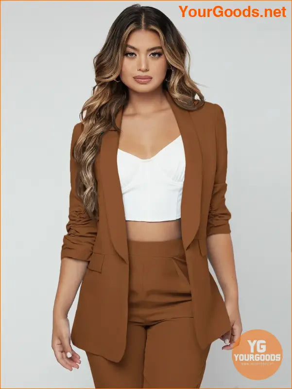 YOURGOODS SXY Shawl Neck Open Front Blazer & Pants Suit - YourGoods Online Shop