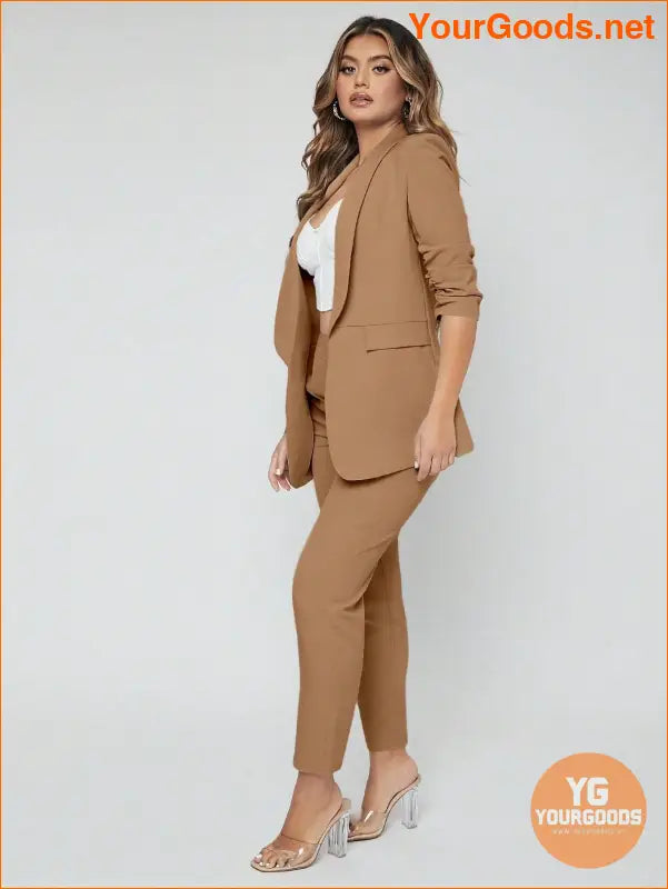 YOURGOODS SXY Shawl Neck Open Front Blazer & Pants Suit - YourGoods Online Shop