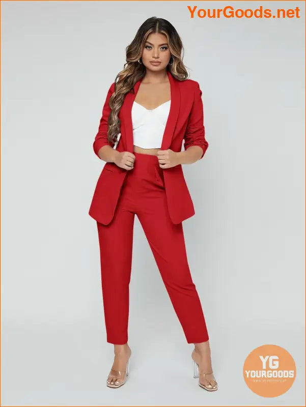 YOURGOODS SXY Shawl Neck Open Front Blazer & Pants Suit - YourGoods Online Shop