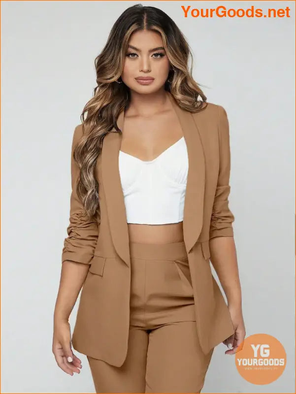 YOURGOODS SXY Shawl Neck Open Front Blazer & Pants Suit - YourGoods Online Shop