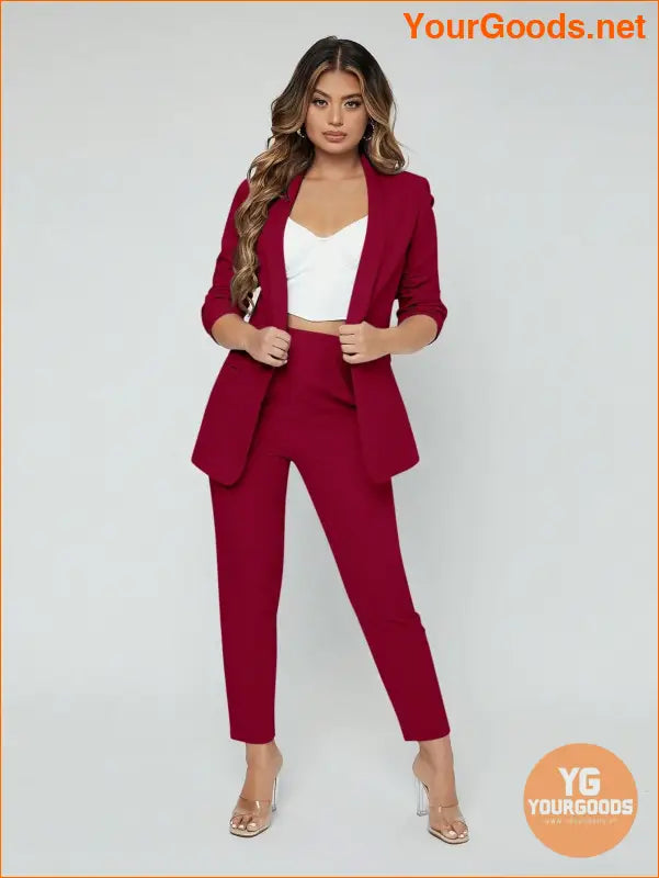 YOURGOODS SXY Shawl Neck Open Front Blazer & Pants Suit - YourGoods Online Shop