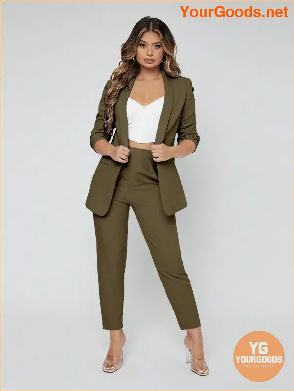 YOURGOODS SXY Shawl Neck Open Front Blazer & Pants Suit - YourGoods Online Shop