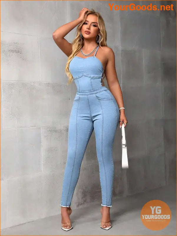 YOURGOODS SXY Strappy Hollow Out Denim Jumpsuit - YourGoods Online Shop