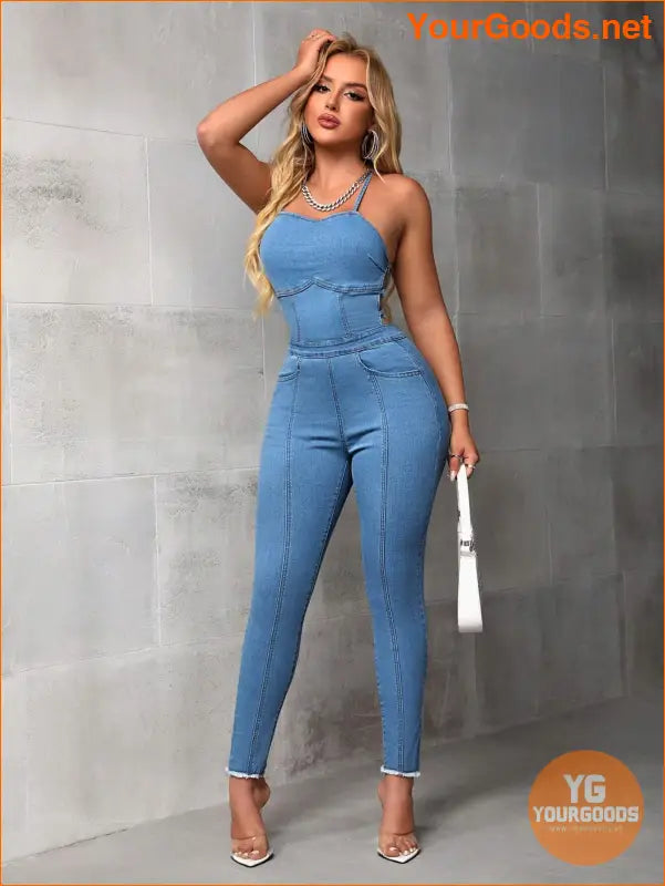 YOURGOODS SXY Strappy Hollow Out Denim Jumpsuit - YourGoods Online Shop