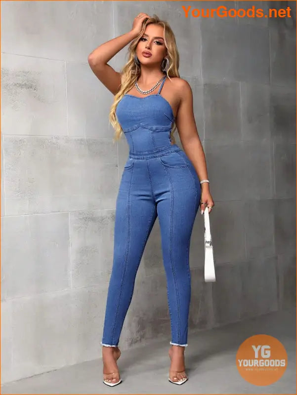 YOURGOODS SXY Strappy Hollow Out Denim Jumpsuit - YourGoods Online Shop