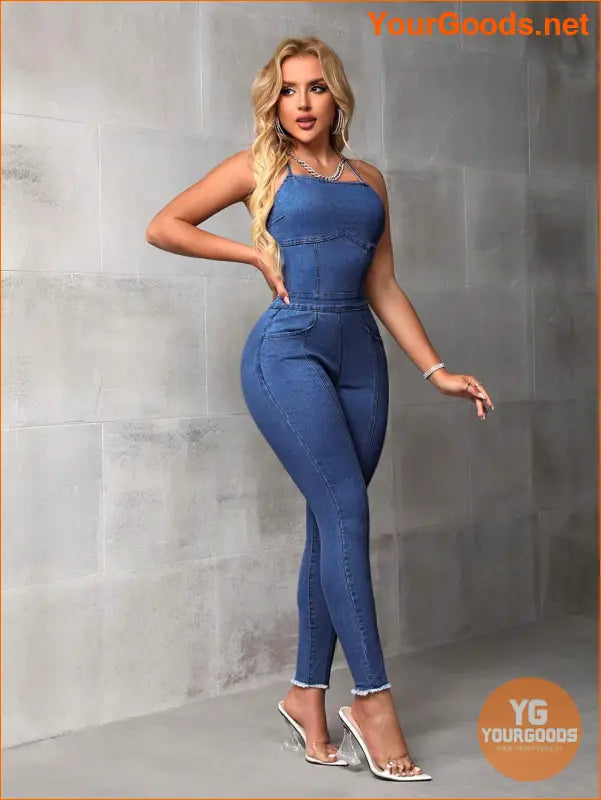 YOURGOODS SXY Strappy Hollow Out Denim Jumpsuit - YourGoods Online Shop