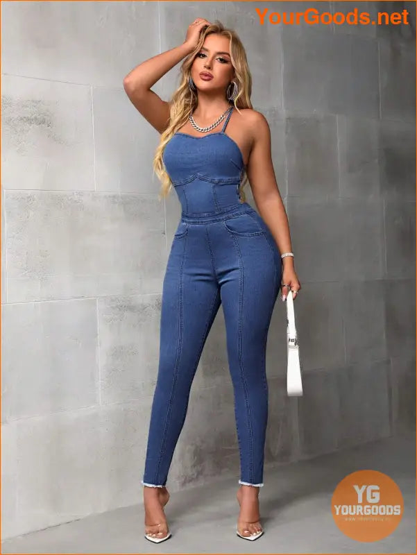 YOURGOODS SXY Strappy Hollow Out Denim Jumpsuit - YourGoods Online Shop