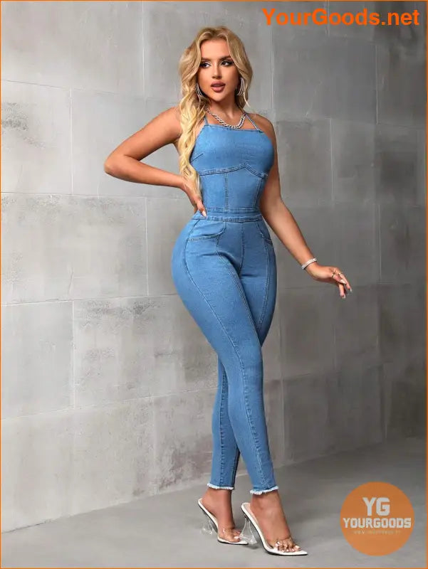 YOURGOODS SXY Strappy Hollow Out Denim Jumpsuit - YourGoods Online Shop