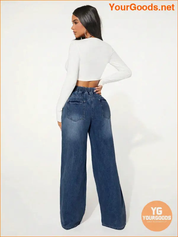 YOURGOODS SXY Waist Cut Out Ripped Wide Jeans - YourGoods Online Shop