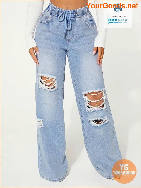 YOURGOODS SXY Waist Cut Out Ripped Wide Jeans - YourGoods Online Shop