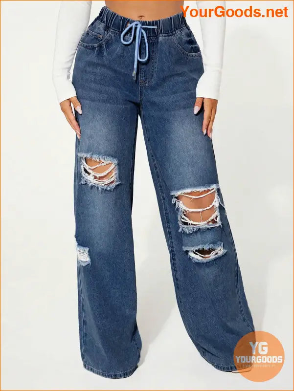 YOURGOODS SXY Waist Cut Out Ripped Wide Jeans - YourGoods Online Shop