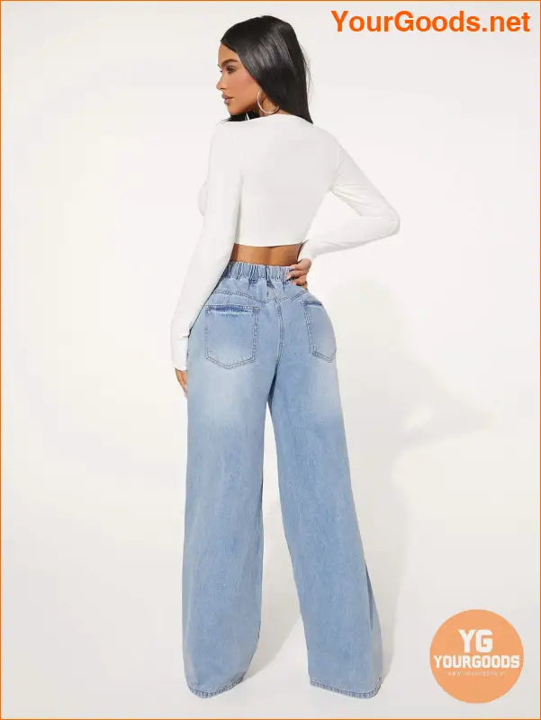 YOURGOODS SXY Waist Cut Out Ripped Wide Jeans - YourGoods Online Shop