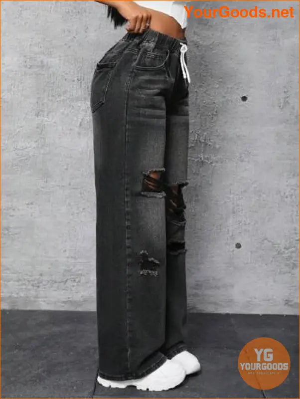 YOURGOODS SXY Waist Cut Out Ripped Wide Jeans - YourGoods Online Shop