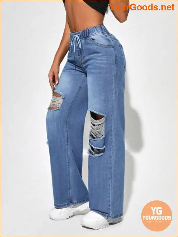 YOURGOODS SXY Waist Cut Out Ripped Wide Jeans - YourGoods Online Shop