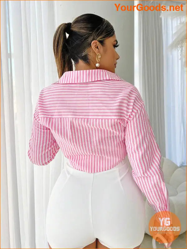 YOURGOODS SXY Womens Elegant Pink Striped Buttoned Shirt - YourGoods Online Shop