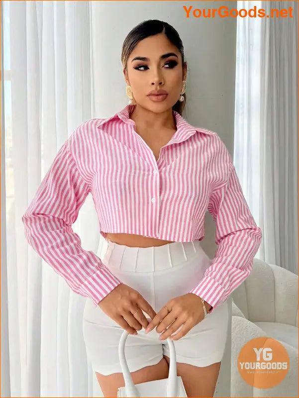 YOURGOODS SXY Womens Elegant Pink Striped Buttoned Shirt - YourGoods Online Shop