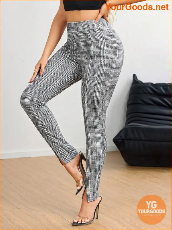 YOURGOODS SXY Womens Plaid High Slit Leggings - YourGoods Online Shop