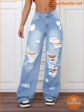 YOURGOODS Trendy Stone Wash Wide Leg Distressed Jeans - YourGoods Online Shop