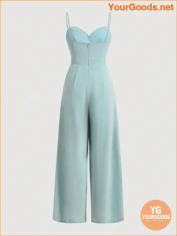 YOURGOODS Women Mint Green V-Neck Sexy Elegant Jumpsuit With Spaghetti Straps - YourGoods Online Shop