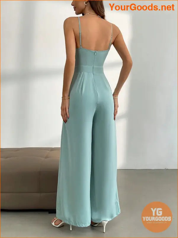 YOURGOODS Women Mint Green V-Neck Sexy Elegant Jumpsuit With Spaghetti Straps - YourGoods Online Shop