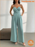 YOURGOODS Women Mint Green V-Neck Sexy Elegant Jumpsuit With Spaghetti Straps - YourGoods Online Shop