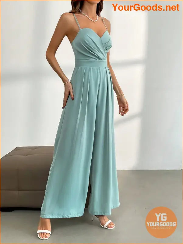 YOURGOODS Women Mint Green V-Neck Sexy Elegant Jumpsuit With Spaghetti Straps - YourGoods Online Shop