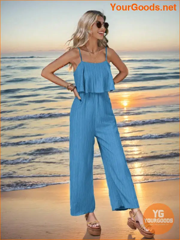 YOURGOODS Women Solid Color Casual Ruffle Edge Simple Spring/Summer Jumpsuit - YourGoods Online Shop