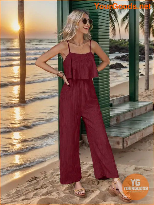 YOURGOODS Women Solid Color Casual Ruffle Edge Simple Spring/Summer Jumpsuit - YourGoods Online Shop