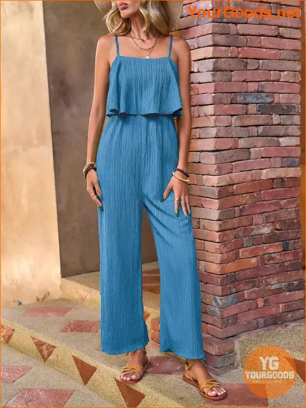 YOURGOODS Women Solid Color Casual Ruffle Edge Simple Spring/Summer Jumpsuit - YourGoods Online Shop