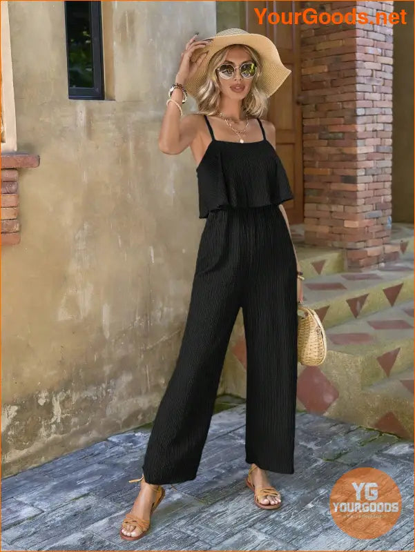 YOURGOODS Women Solid Color Casual Ruffle Edge Simple Spring/Summer Jumpsuit - YourGoods Online Shop