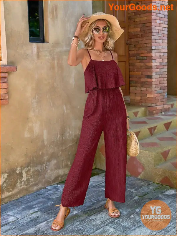 YOURGOODS Women Solid Color Casual Ruffle Edge Simple Spring/Summer Jumpsuit - YourGoods Online Shop