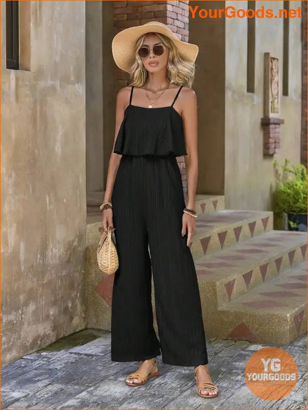 YOURGOODS Women Solid Color Casual Ruffle Edge Simple Spring/Summer Jumpsuit - YourGoods Online Shop