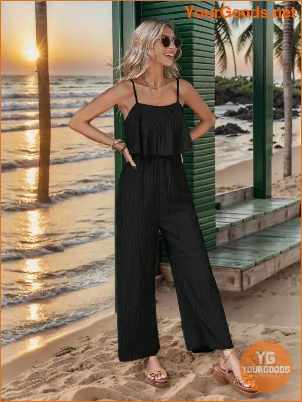 YOURGOODS Women Solid Color Casual Ruffle Edge Simple Spring/Summer Jumpsuit - YourGoods Online Shop