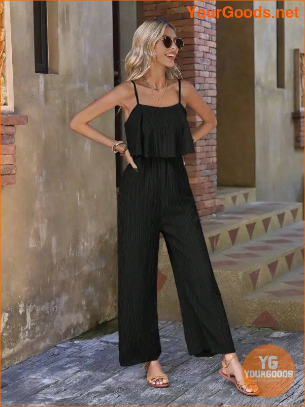 YOURGOODS Women Solid Color Casual Ruffle Edge Simple Spring/Summer Jumpsuit - YourGoods Online Shop