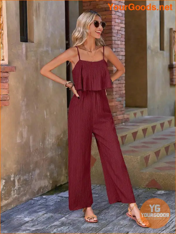 YOURGOODS Women Solid Color Casual Ruffle Edge Simple Spring/Summer Jumpsuit - YourGoods Online Shop