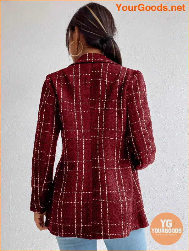 YOURGOODS Women Spring And Autumn Plaid Blazer With Turn-Down Collar, Long Sleeves, Elegant Style - YourGoods Online Shop