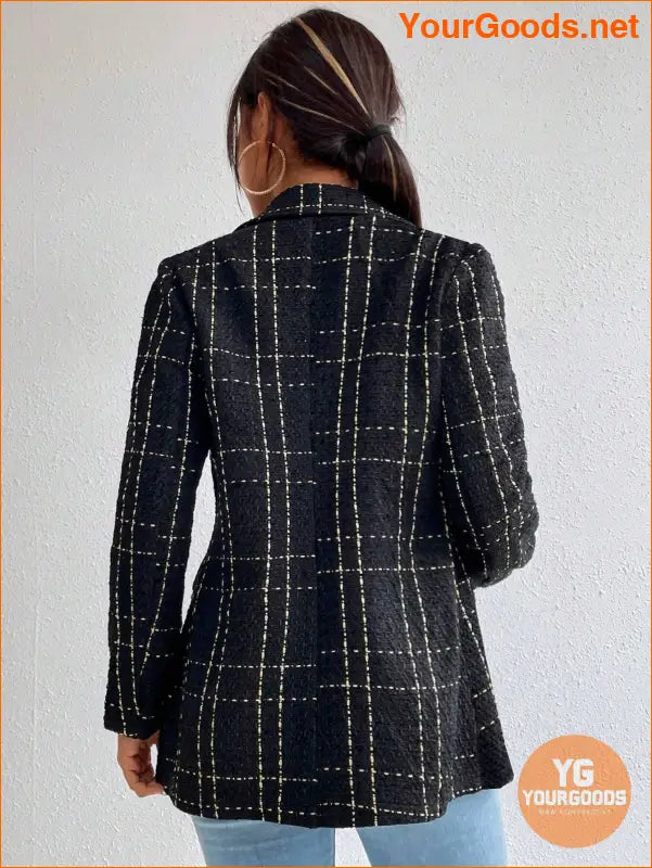 YOURGOODS Women Spring And Autumn Plaid Blazer With Turn-Down Collar, Long Sleeves, Elegant Style - YourGoods Online Shop