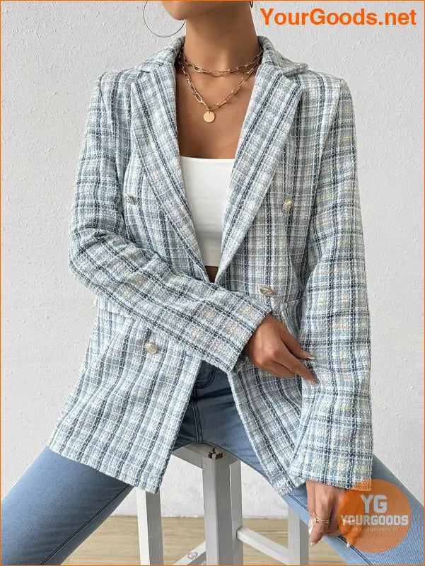 YOURGOODS Women Spring And Autumn Plaid Blazer With Turn-Down Collar, Long Sleeves, Elegant Style - YourGoods Online Shop