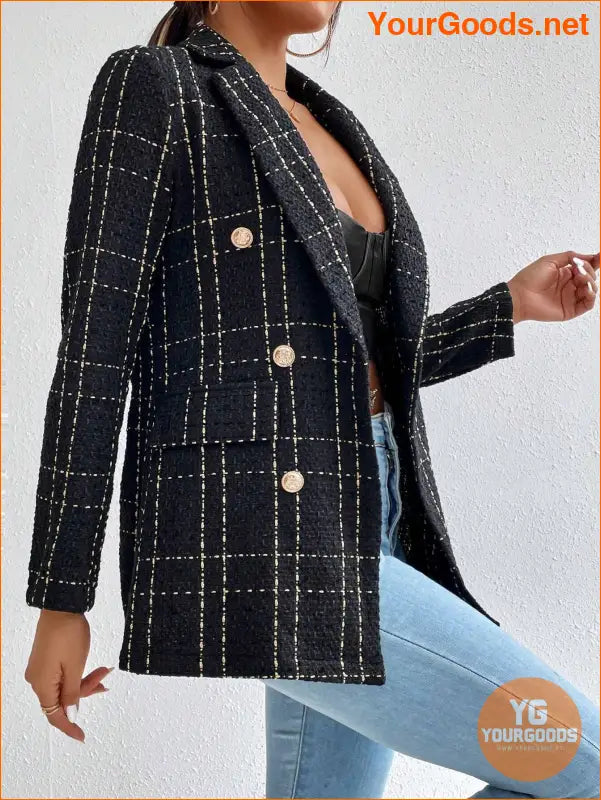 YOURGOODS Women Spring And Autumn Plaid Blazer With Turn-Down Collar, Long Sleeves, Elegant Style - YourGoods Online Shop