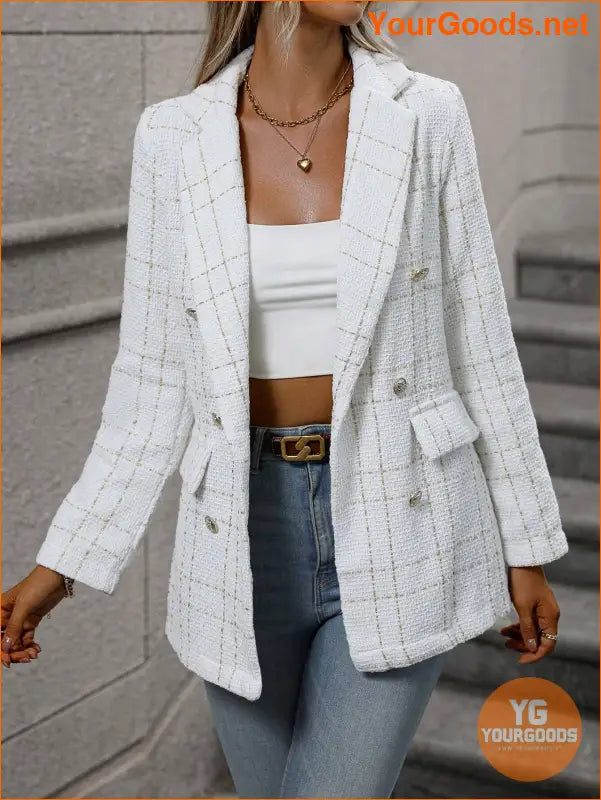 YOURGOODS Women Spring And Autumn Plaid Blazer With Turn-Down Collar, Long Sleeves, Elegant Style - YourGoods Online Shop