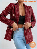 YOURGOODS Women Spring And Autumn Plaid Blazer With Turn-Down Collar, Long Sleeves, Elegant Style - YourGoods Online Shop