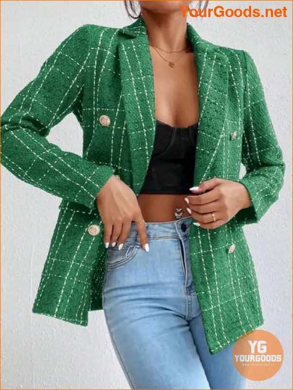 YOURGOODS Women Spring And Autumn Plaid Blazer With Turn-Down Collar, Long Sleeves, Elegant Style - YourGoods Online Shop